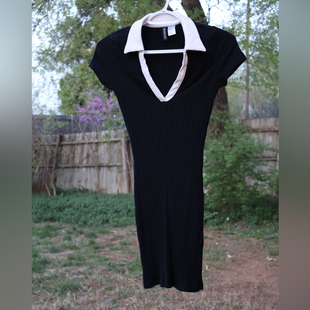 Elegant Black Dress with White Collar
